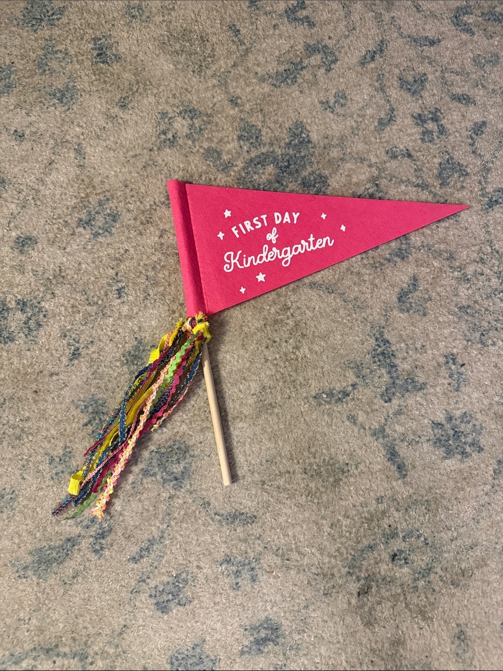 First Day of Kindergarten Pink Pennant Flag with Colorful Tassels